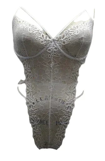 Escante Mix & Match Lace Open Back Teddy with Underwire Cups White