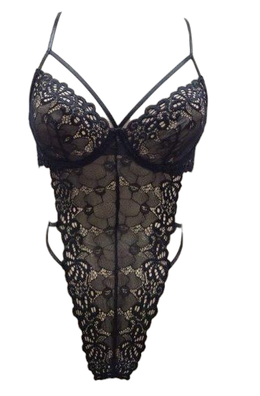 Escante Mix & Match Lace Open Back Teddy with Underwire Cups Black
