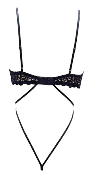 Escante Mix & Match Lace Open Back Teddy with Underwire Cups Black