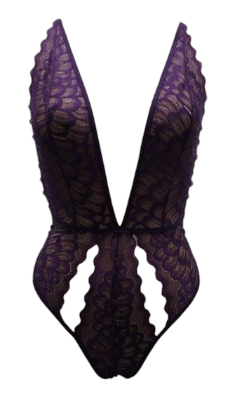 Escante Scallop Edge Plunging Cut Out Front Underwire Cup Teddy Plum