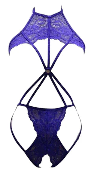 Escante Boxed Strappy Underboob & Crotchless Teddy Midnight Purple One Size