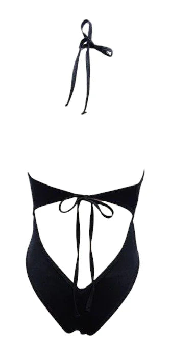 Escante Rhinestone Strappy Front & Back Tie Teddy Black Size