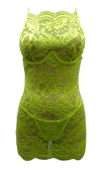 Escante Hi Neck Lace Chemise with Underwire Cup Lemonade