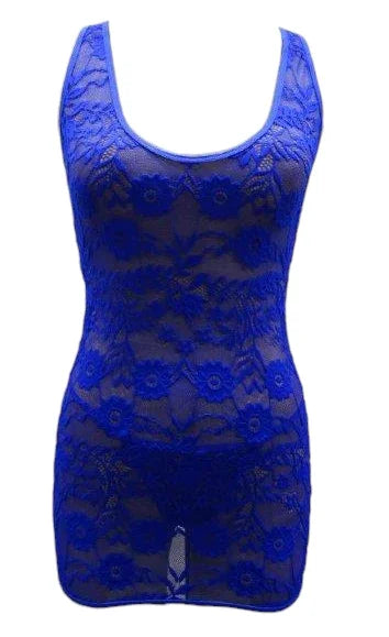 Escante Stretch Lace Chemise with Peek-A-Boo Ring Detail Back with Panty Royal Blue