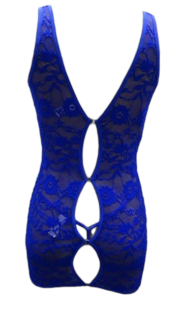 Escante Stretch Lace Chemise with Peek-A-Boo Ring Detail Back with Panty Royal Blue