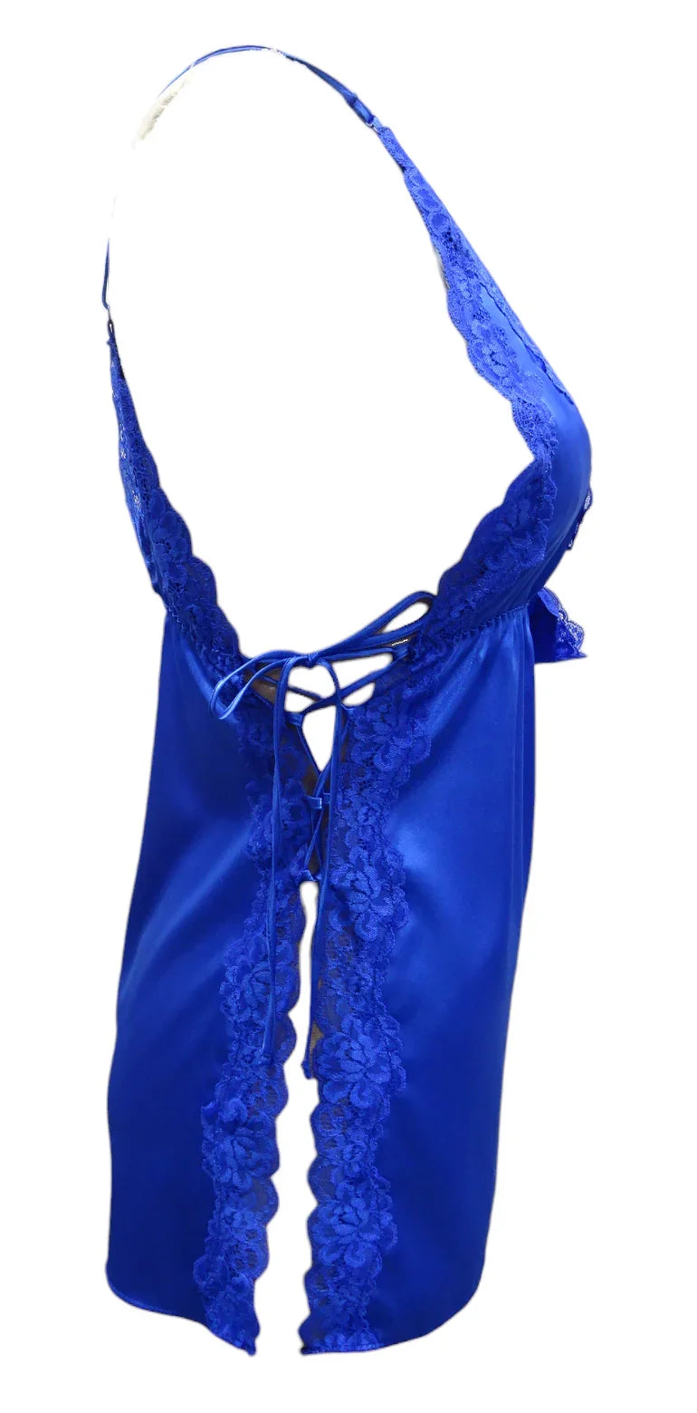 Escante Woven Satin Lace Up Side Babydoll Royal Blue