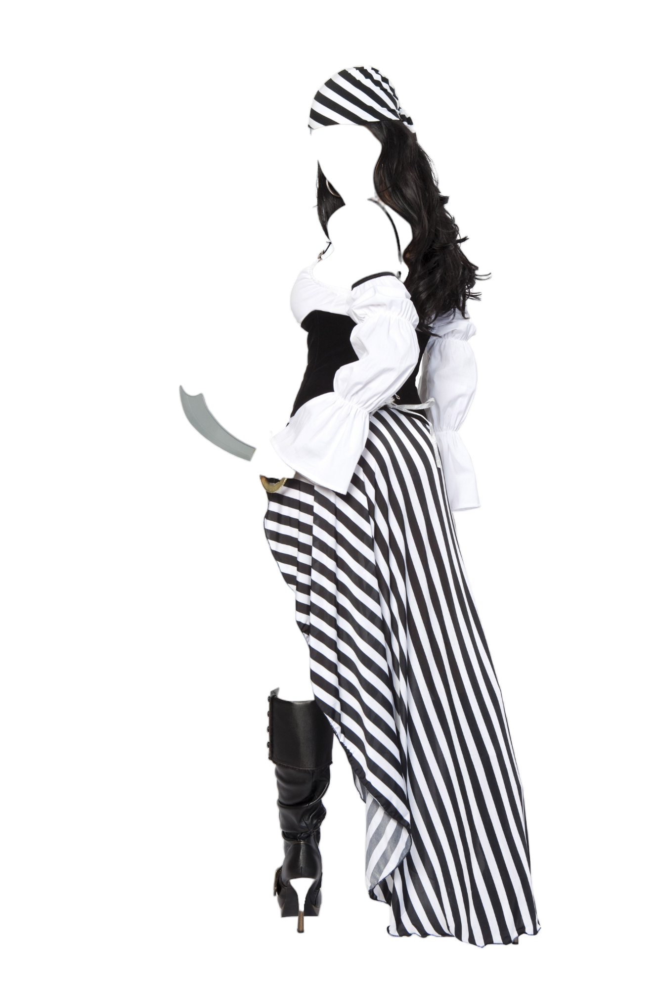 Roma Costume 6 PC Pirate Lass Rhinestone Skirt & Crop Top Black/White