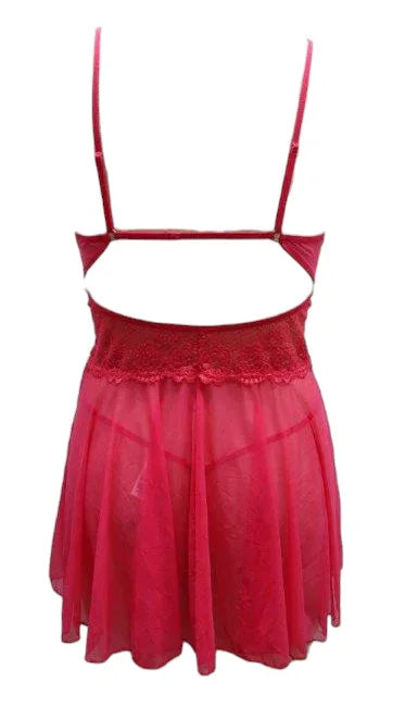 Escante Lace and Mesh Babydoll with G-String Papaya