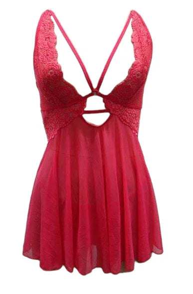 Escante Lace and Mesh Babydoll with G-String Papaya