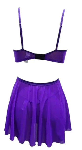 Escante Lace and Mesh Underwire Cup Strappy Front Babydoll with G-String Purple Magic