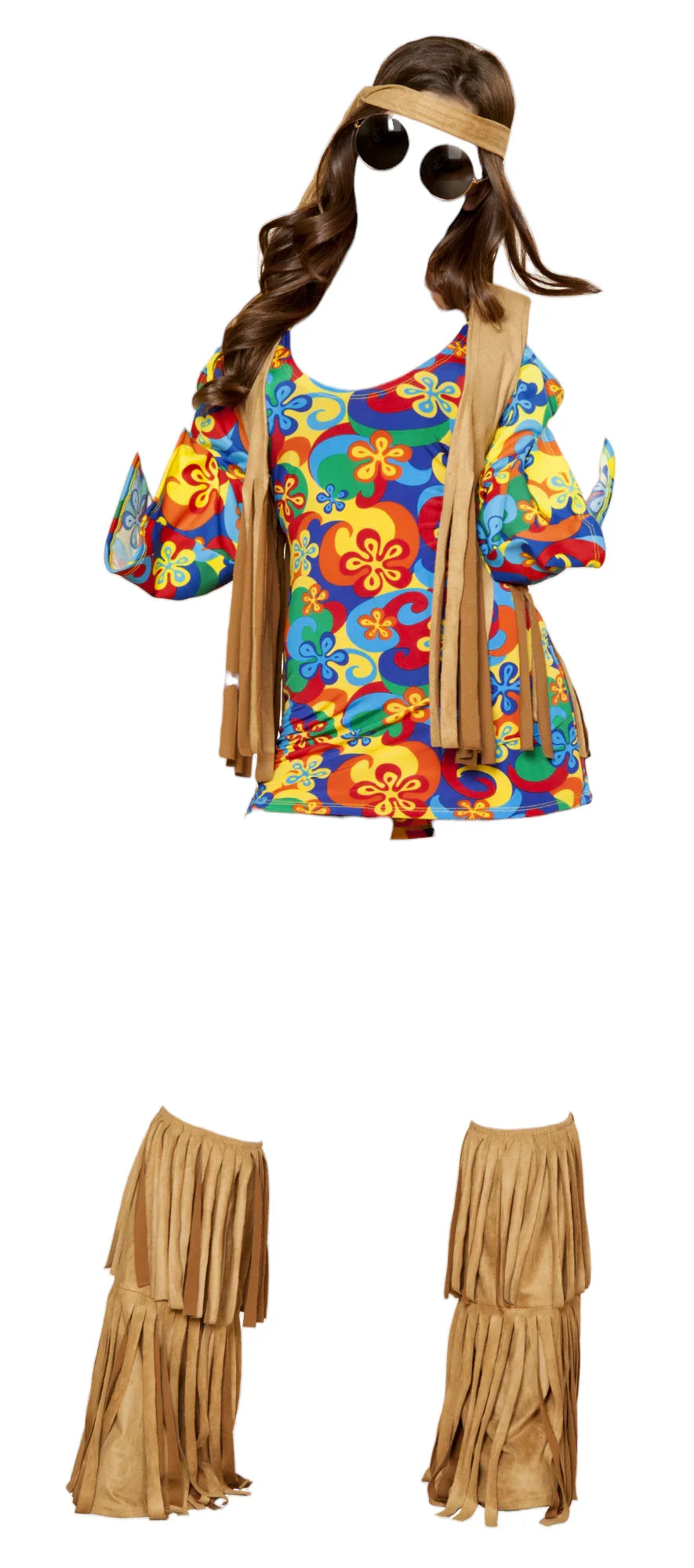 Roma Costume 3 PC Hippie Hottie Fringe Dress Costume Multi-Color