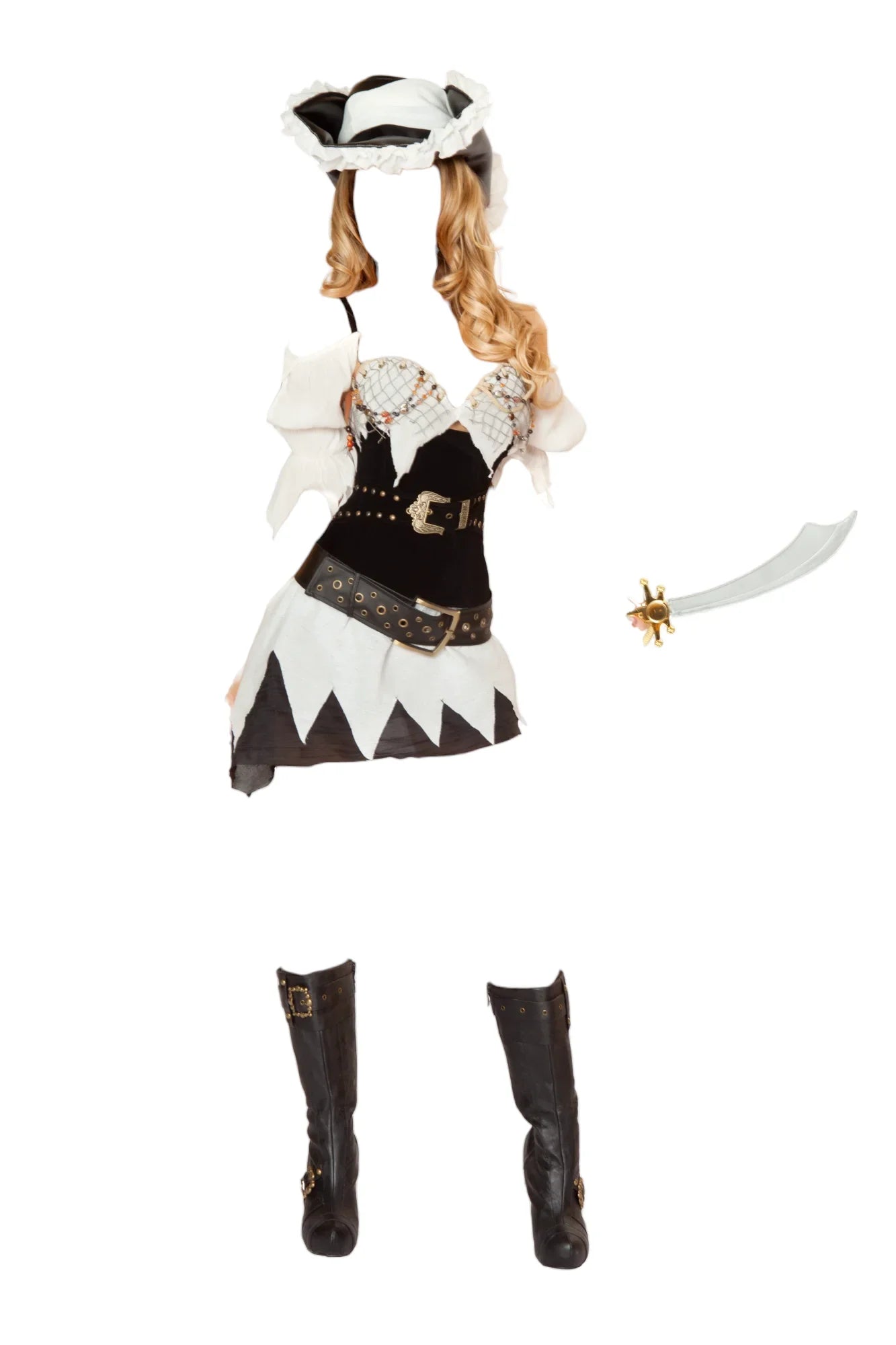 Roma Costume 5 PC Sexy Shipwrecked Sailor Costume Black/White