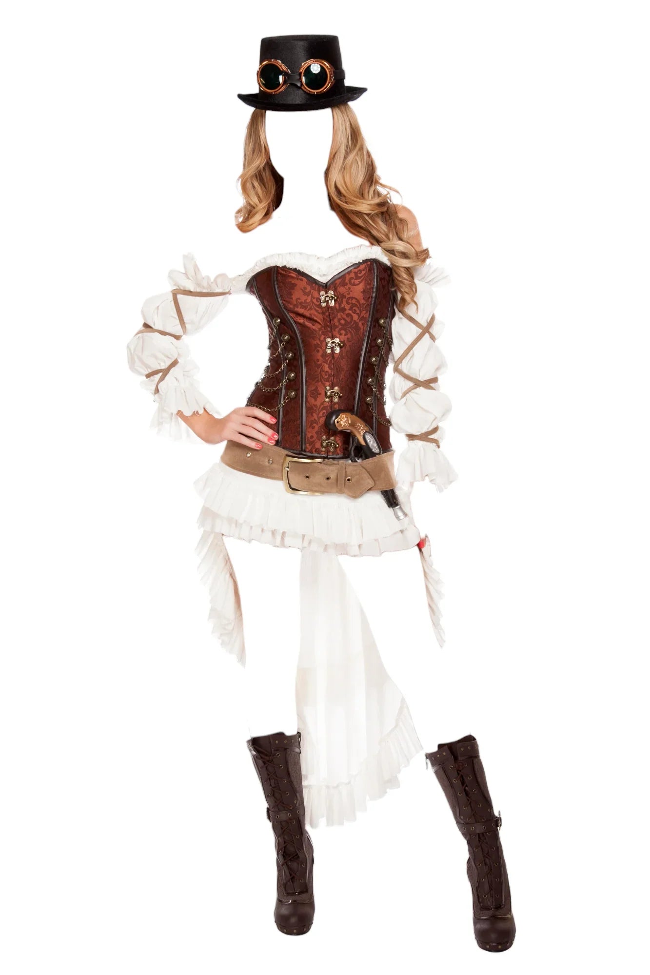 Roma Costume 7 PC Sexy Steampunk Babe Brown/White