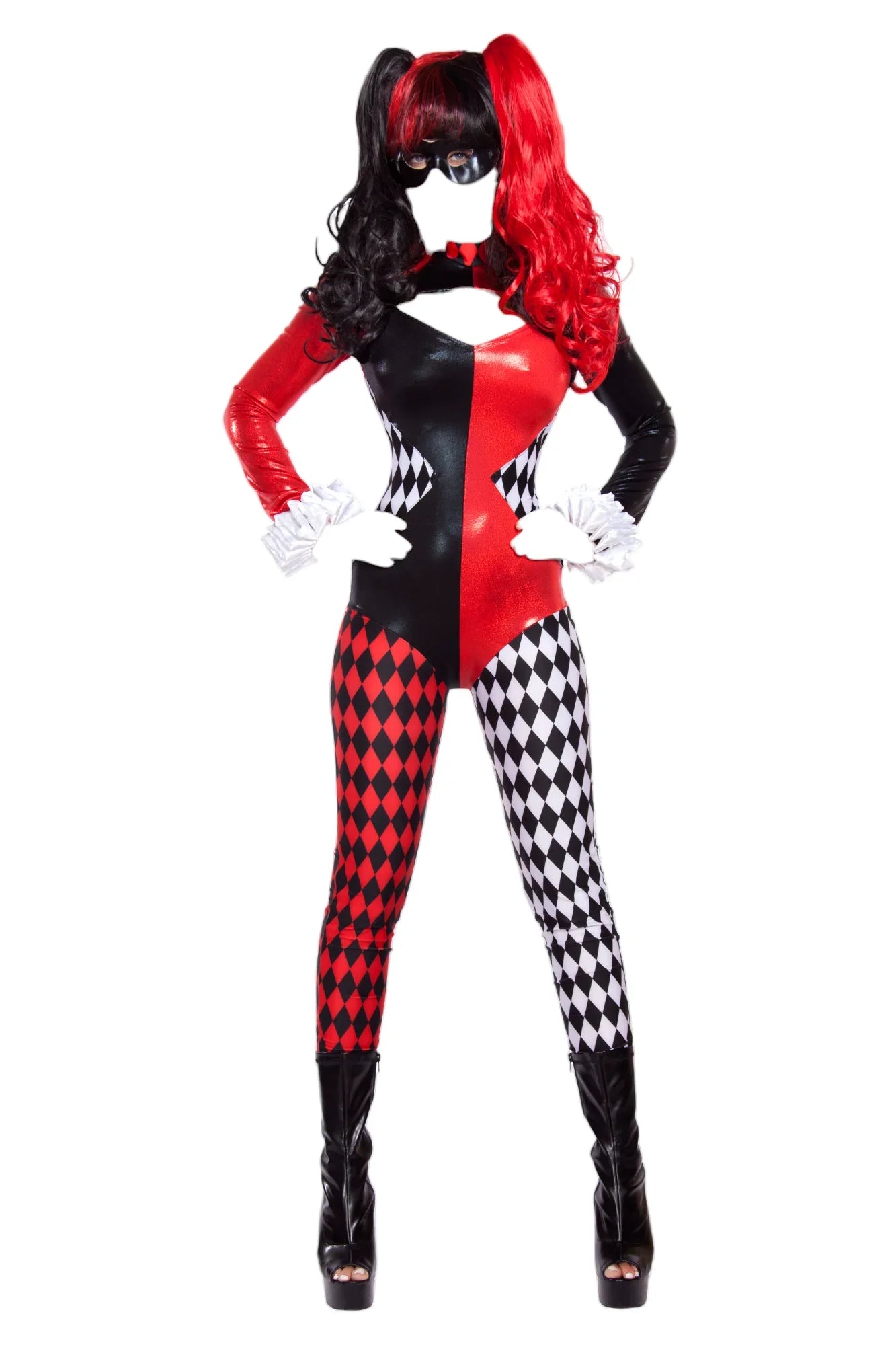 Roma Costume 2 PC Villianous Vixen Wetlook Catsuit & Mask Set Costume Red/Black