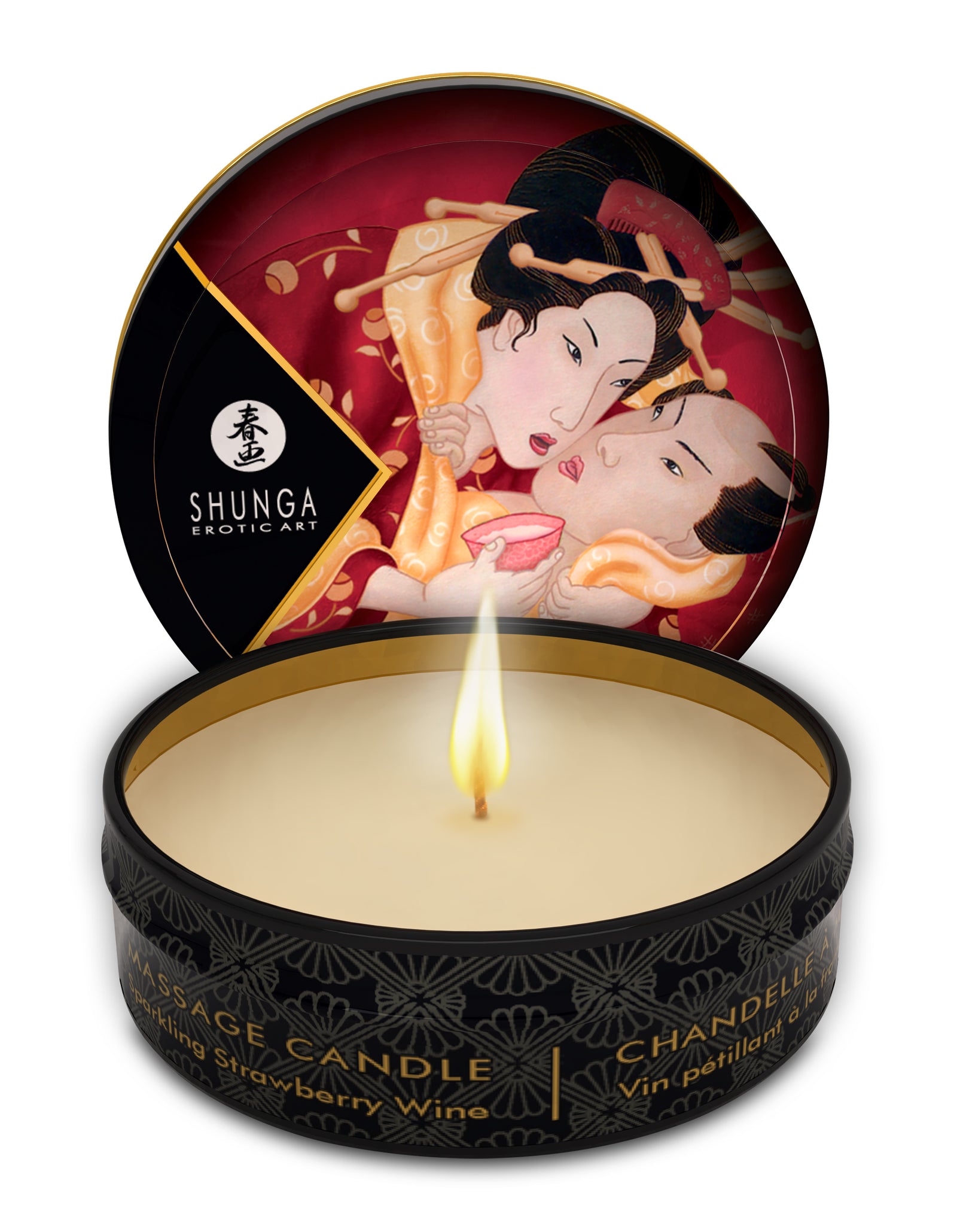 Shunga Mini Massage Candle Romance Sparkling Strawberry Wine 1 Oz
