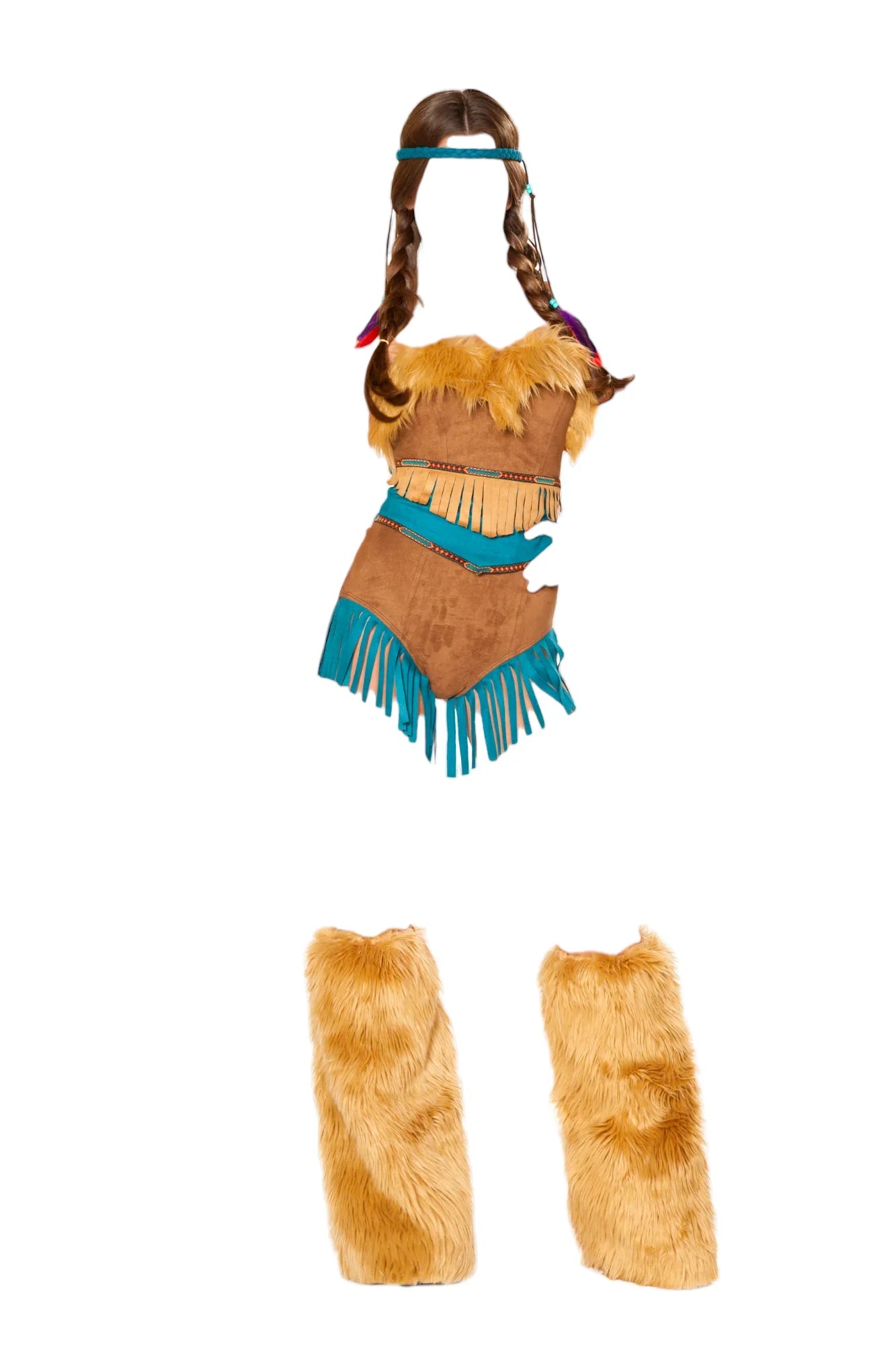 Roma Costume 2 PC Tribal Vixen Romper and Waist Cincher with Fringe Detail Honey/Brown