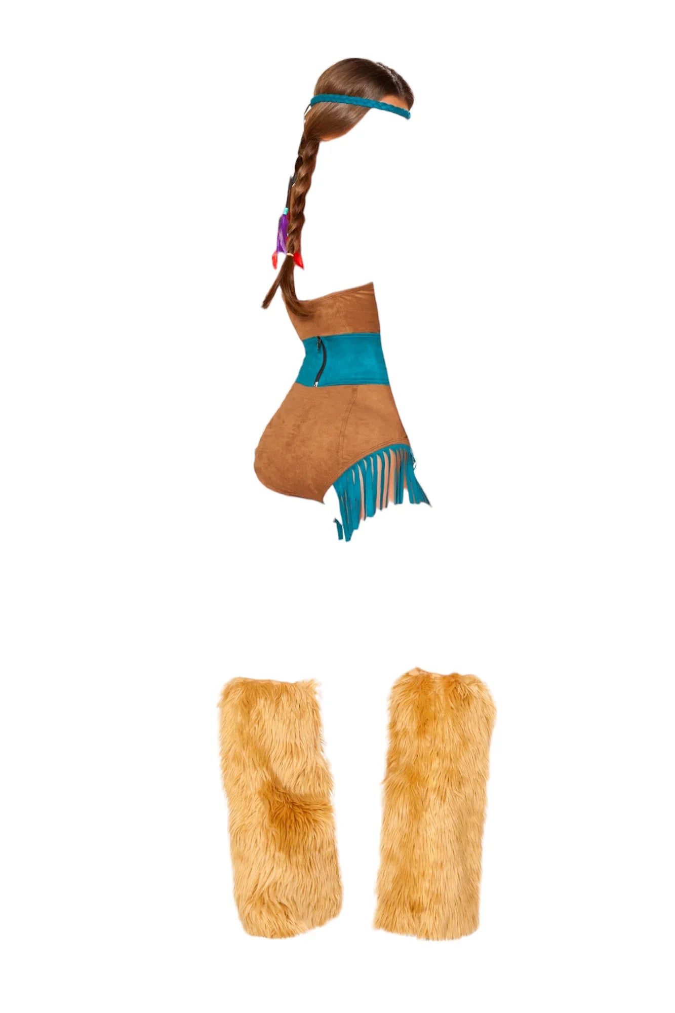 Roma Costume 2 PC Tribal Vixen Romper and Waist Cincher with Fringe Detail Honey/Brown