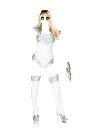 Roma Costume 1 PC Space Soldier Romper with Shoulder & Hip Pad White/Silver