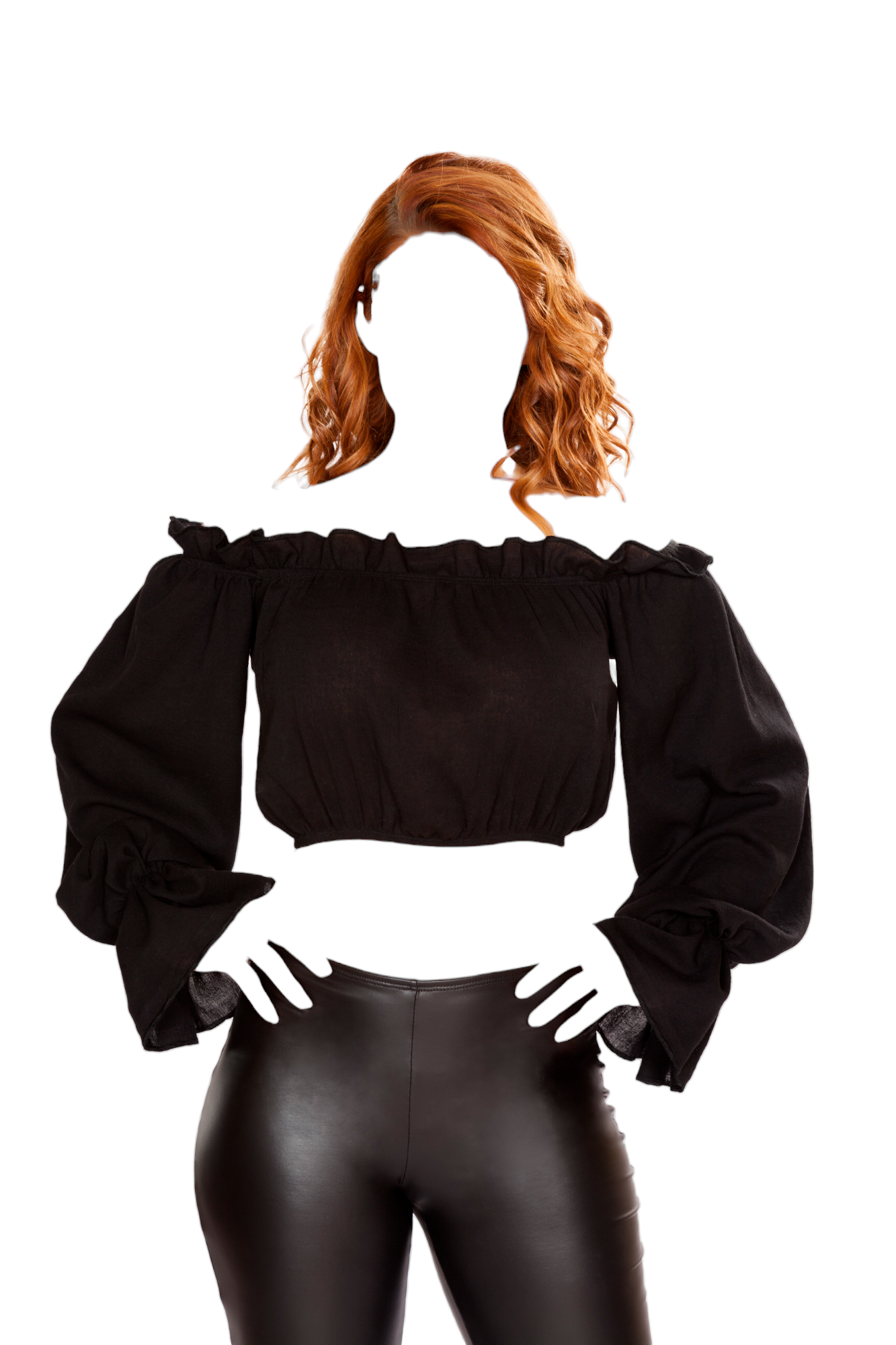 Roma Costume Ruffled Pirate Tube Top with Sleeves Black