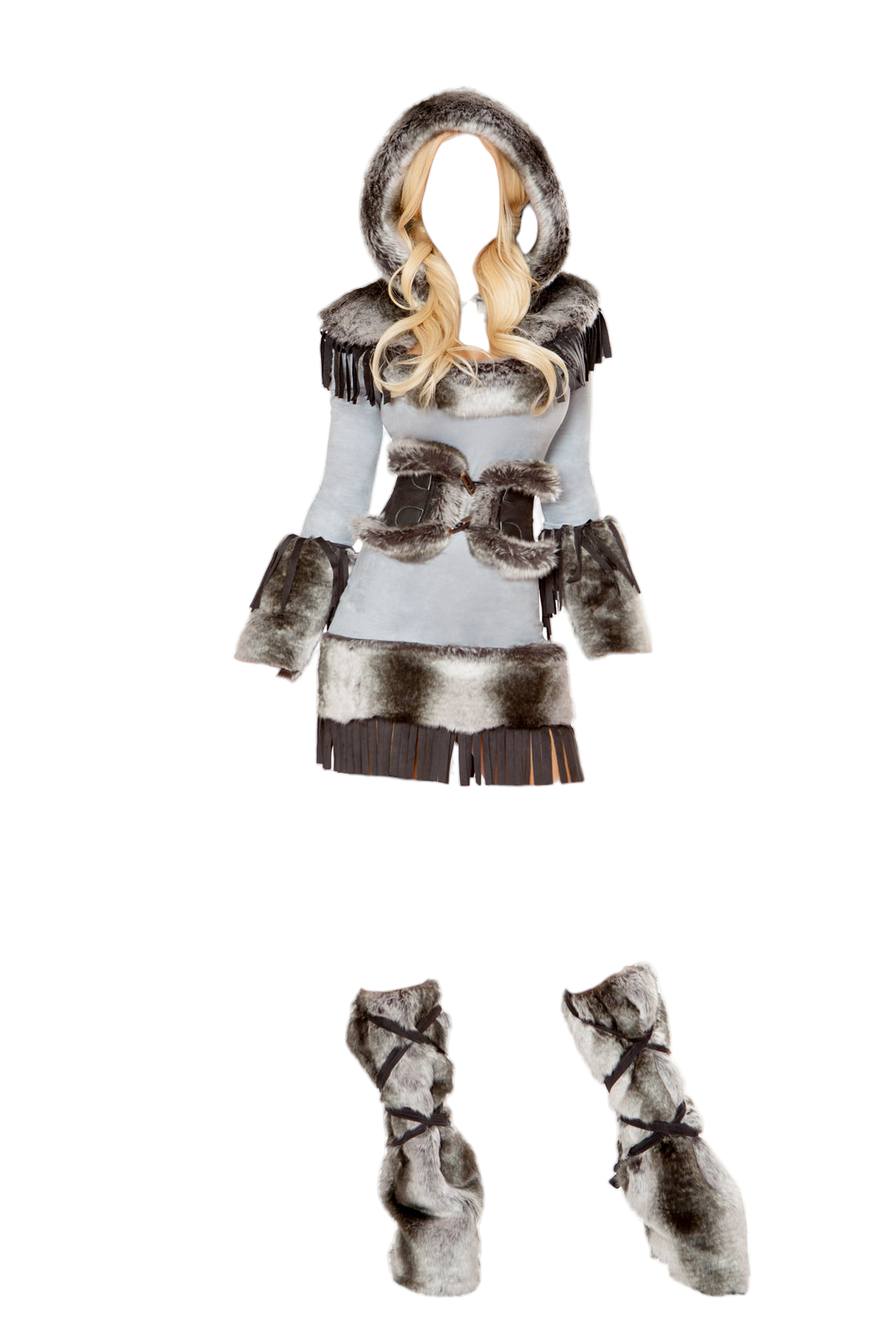 Roma Costume 3 PC Eskimo Cutie Dress with Waist Cincher & Hoodie Grey/Black