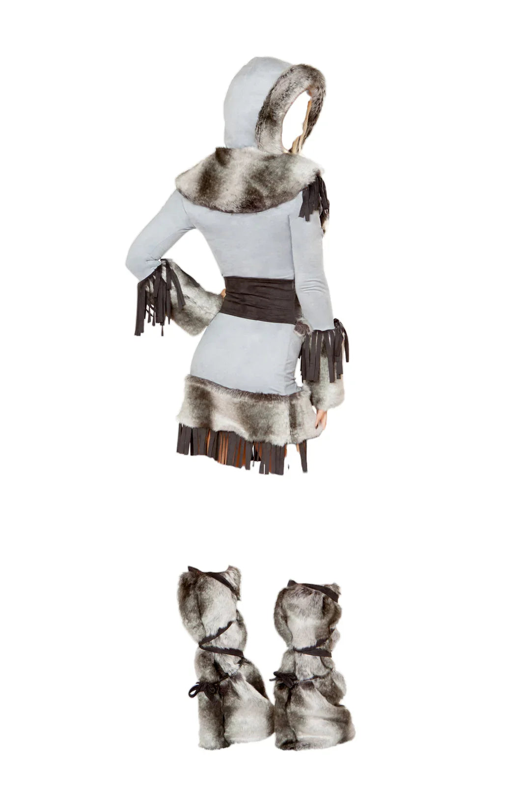 Roma Costume 3 PC Eskimo Cutie Dress with Waist Cincher & Hoodie Grey/Black