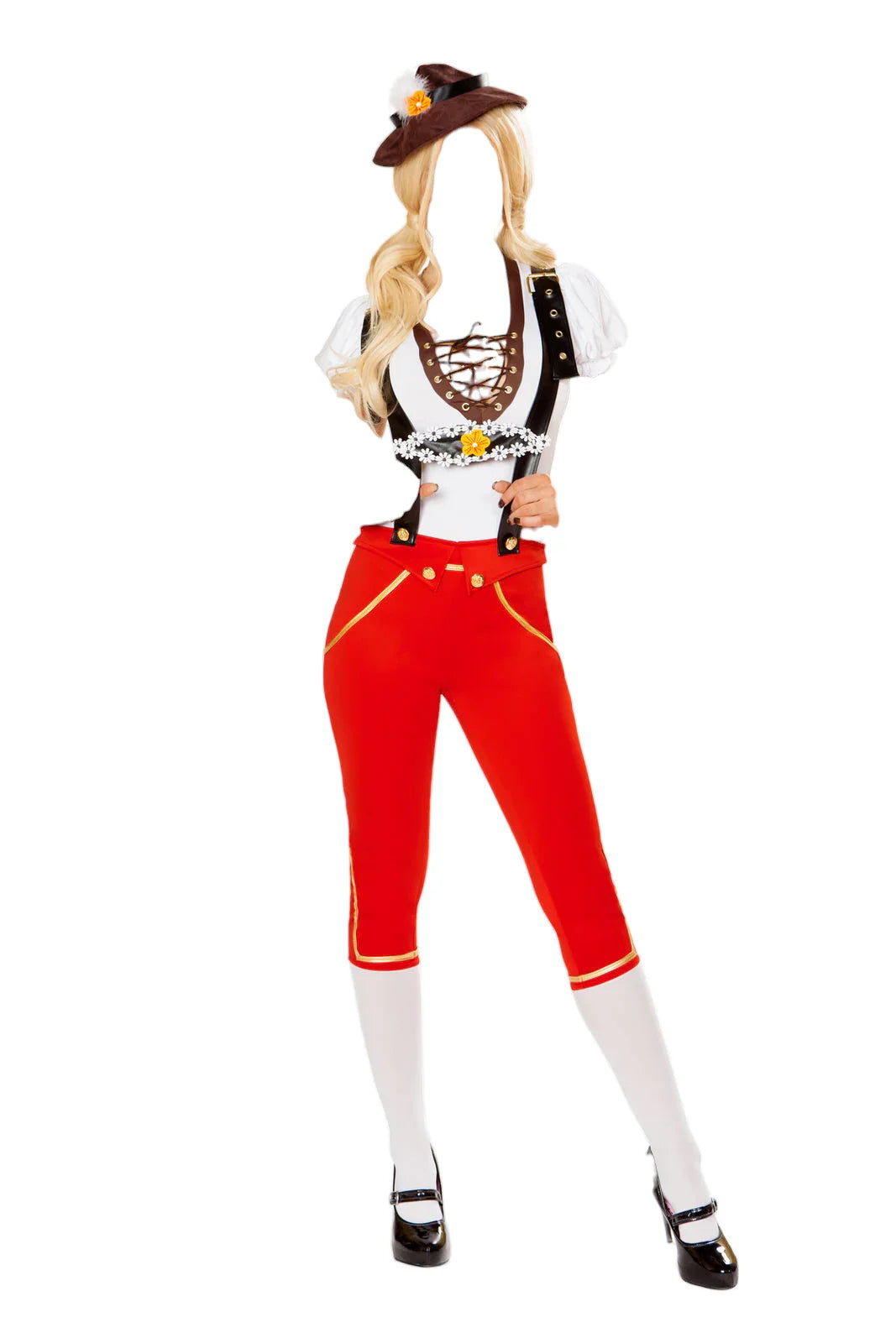 Roma Costume 3 PC Oktoberfest Beauty Lace Up Top & Capri Pants Red/White