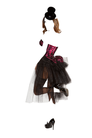 Roma Costume 3 PC Burlesque Girl Corset Pink/Black