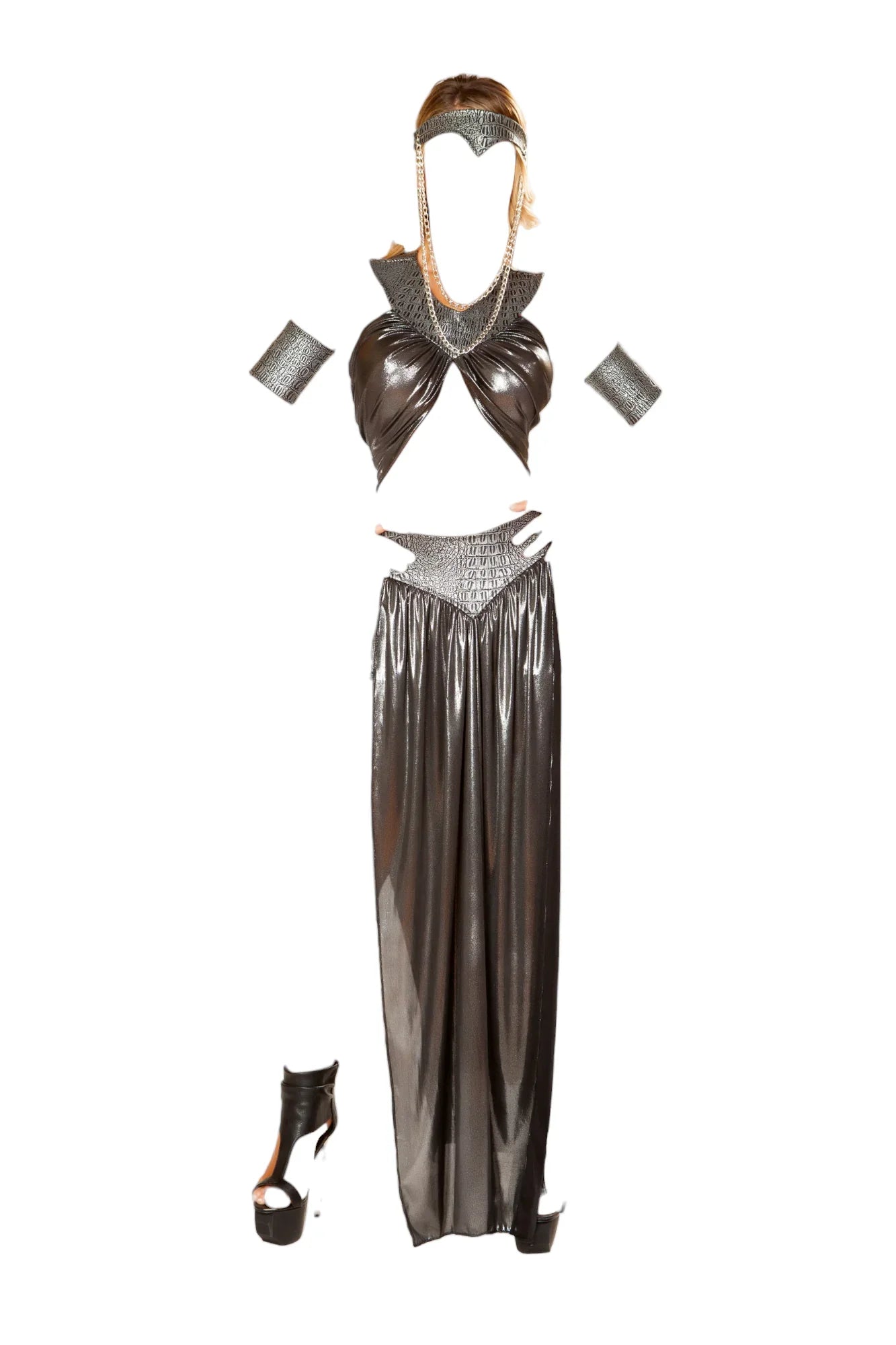 Roma Costume 5 PC Dragon Princess Wetlook Top & Skirt Black/Silver