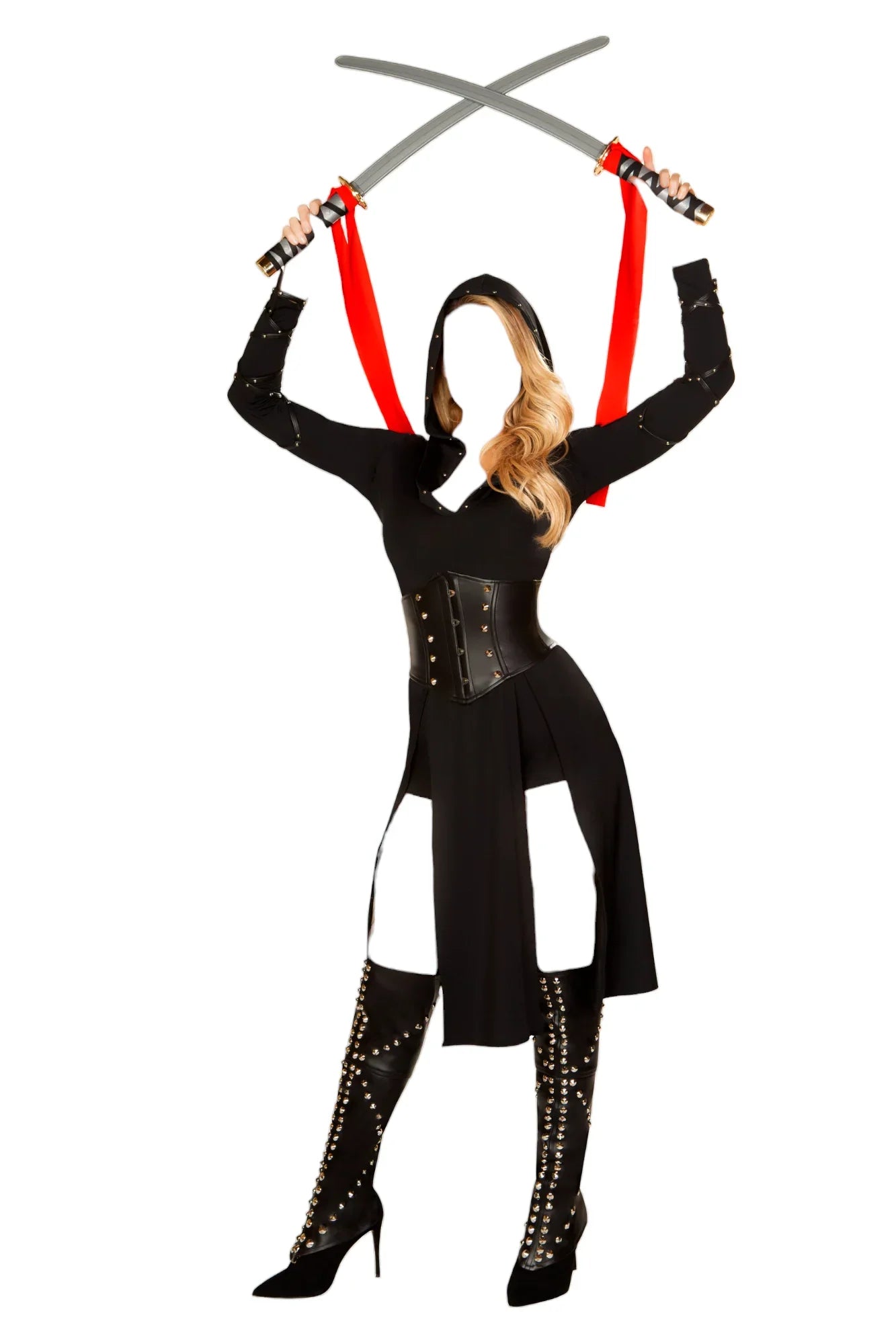 Roma Costume 3 PC The Queens Assassin Hooded Dress with Shorts Black