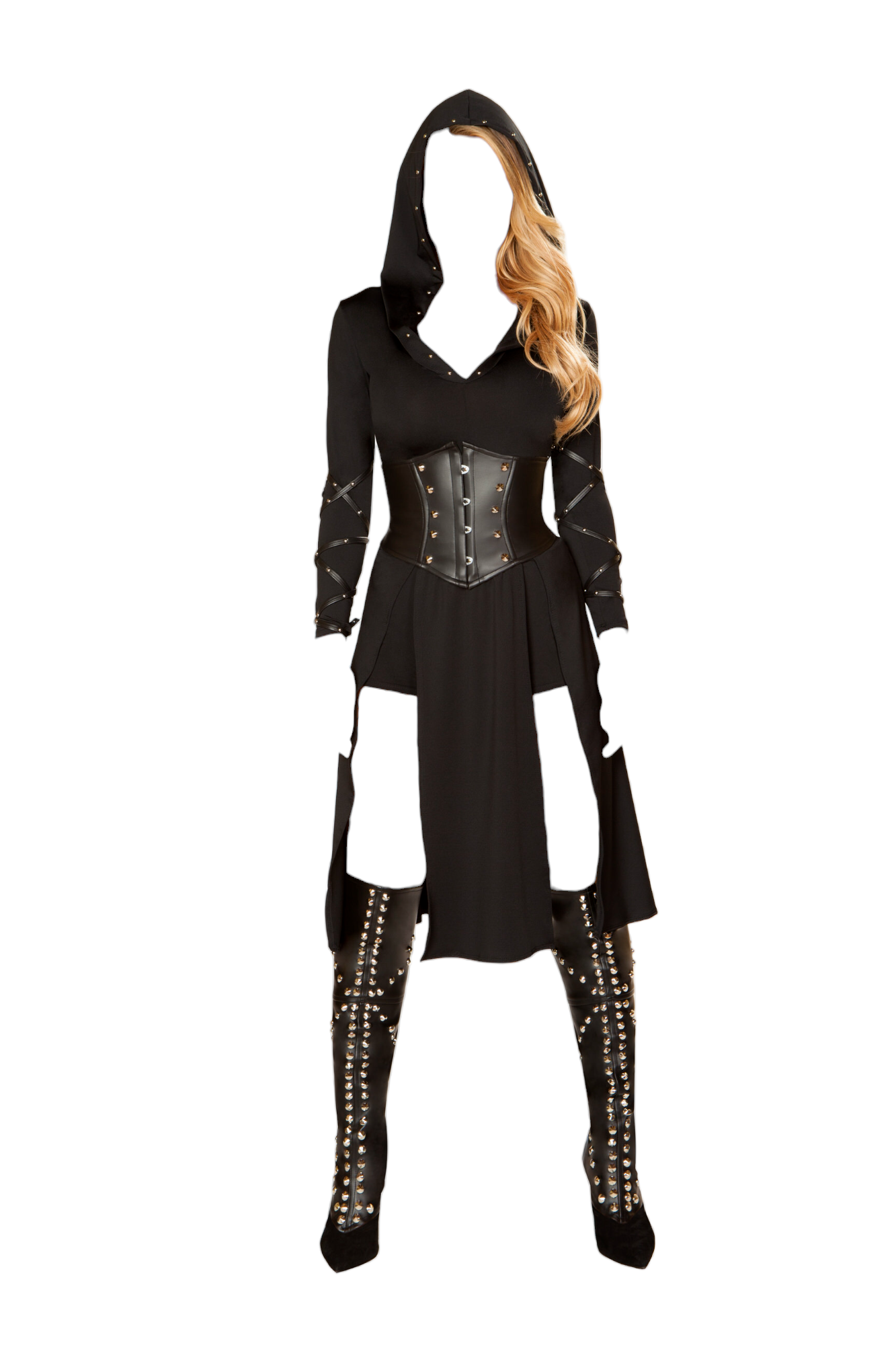 Roma Costume 3 PC The Queens Assassin Hooded Dress with Shorts Black