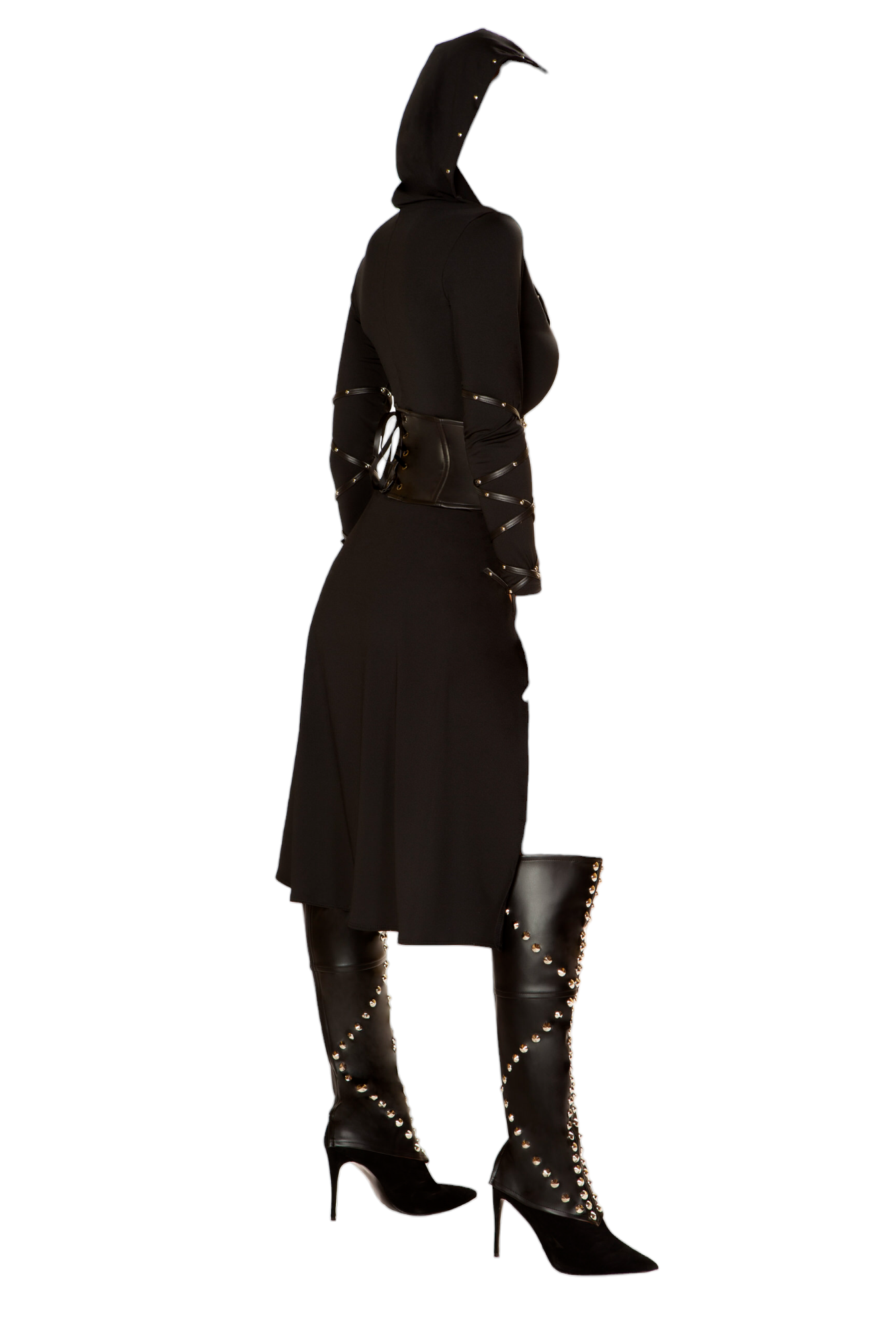 Roma Costume 3 PC The Queens Assassin Hooded Dress with Shorts Black