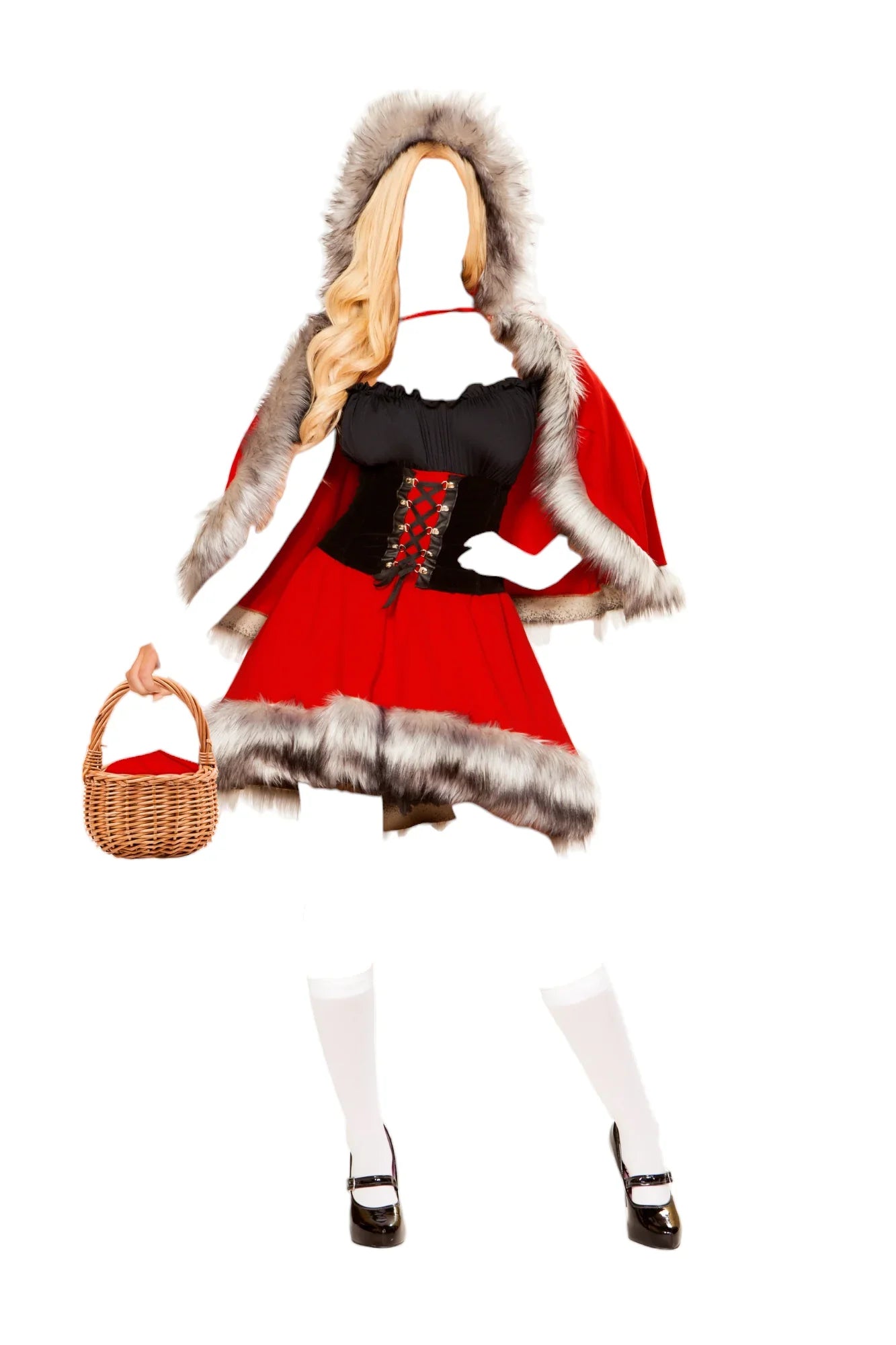 Roma Costume 3 PC The Red Chapped Diva Dress with Hooded Cape Red/Black