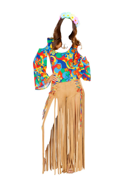 Roma Costume 2 PC Hippie Princess Keyhole Sleeve Top & Fringe Pants Multi/Honey