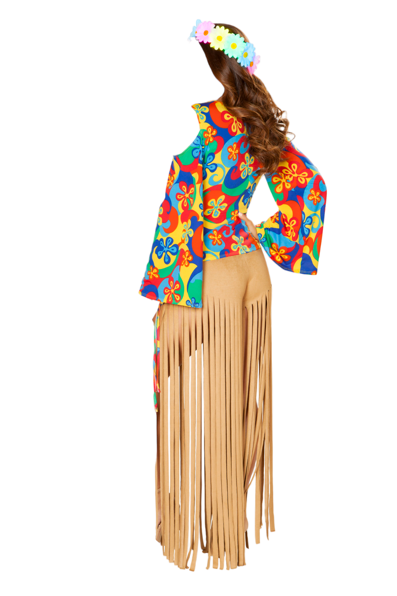 Roma Costume 2 PC Hippie Princess Keyhole Sleeve Top & Fringe Pants Multi/Honey