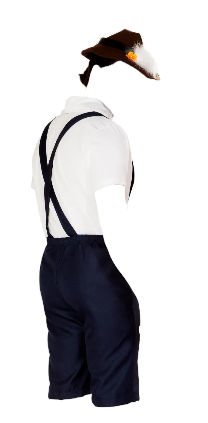 Roma Costume 3 PC Oktoberfest Beer Bud Men's Costume with Collared Shirt & Shorts Blue/White