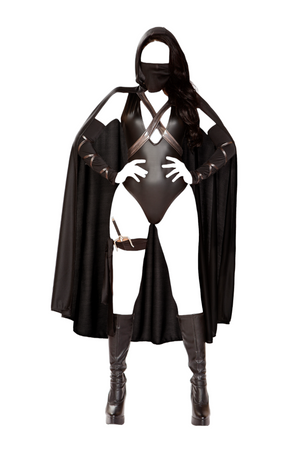 Roma Costume 5 PC Ninja Villain Romper with Hooded Cape Black