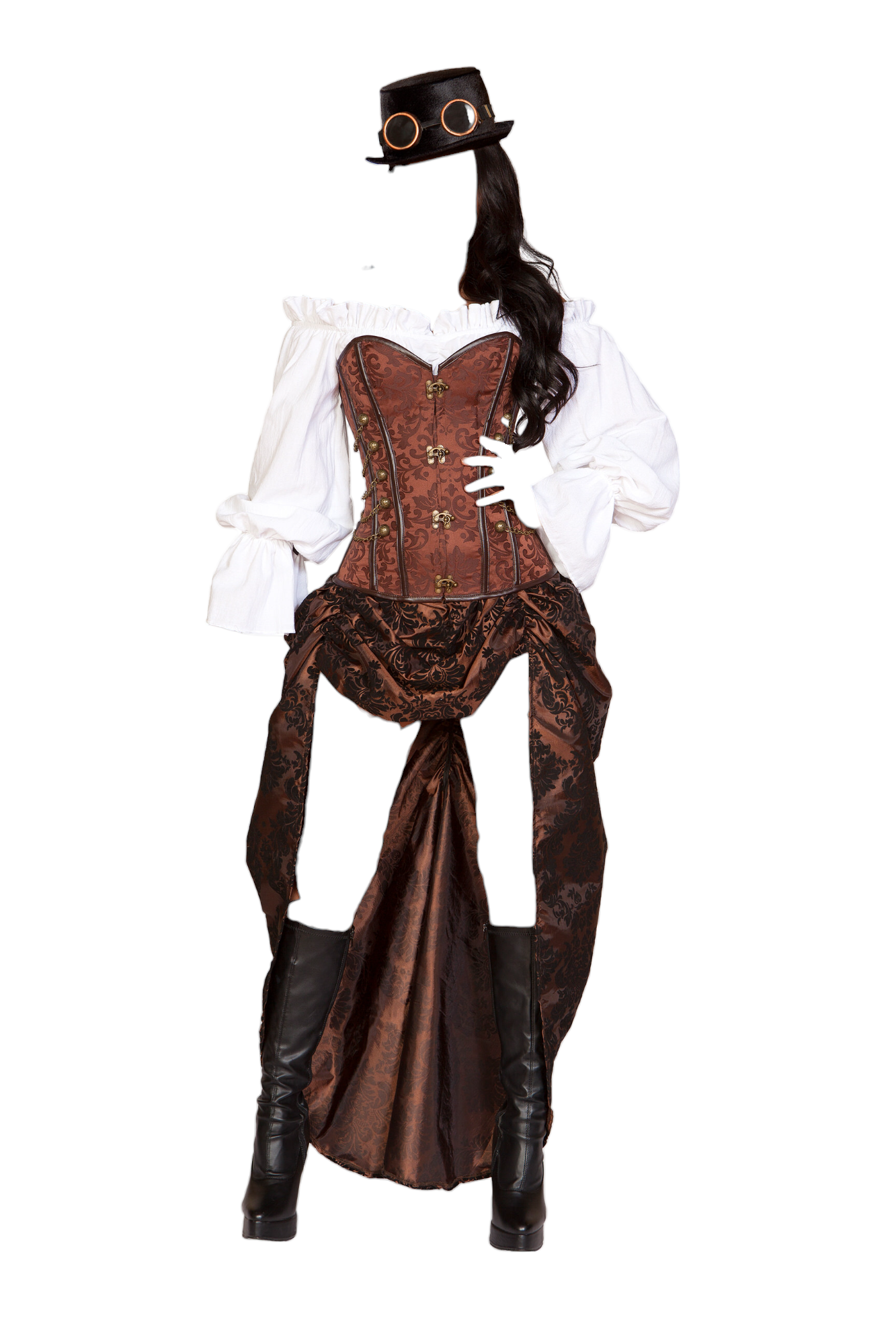 Roma Costume 6 PC Machinery Steampunk Top with Corset & High Cut Skirt Costume Set Black/Ivory