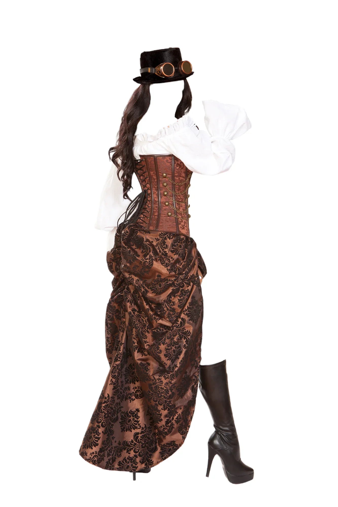Roma Costume 6 PC Machinery Steampunk Top with Corset & High Cut Skirt Costume Set Black/Ivory