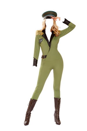 Roma Costume 1 PC Military Army Babe Collared Jumpsuit Green