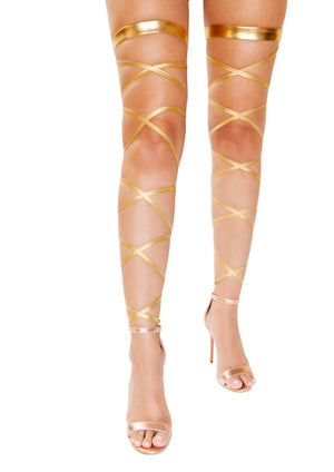 Roma Costume Pair of Metallic Leg Wraps Gold One Size