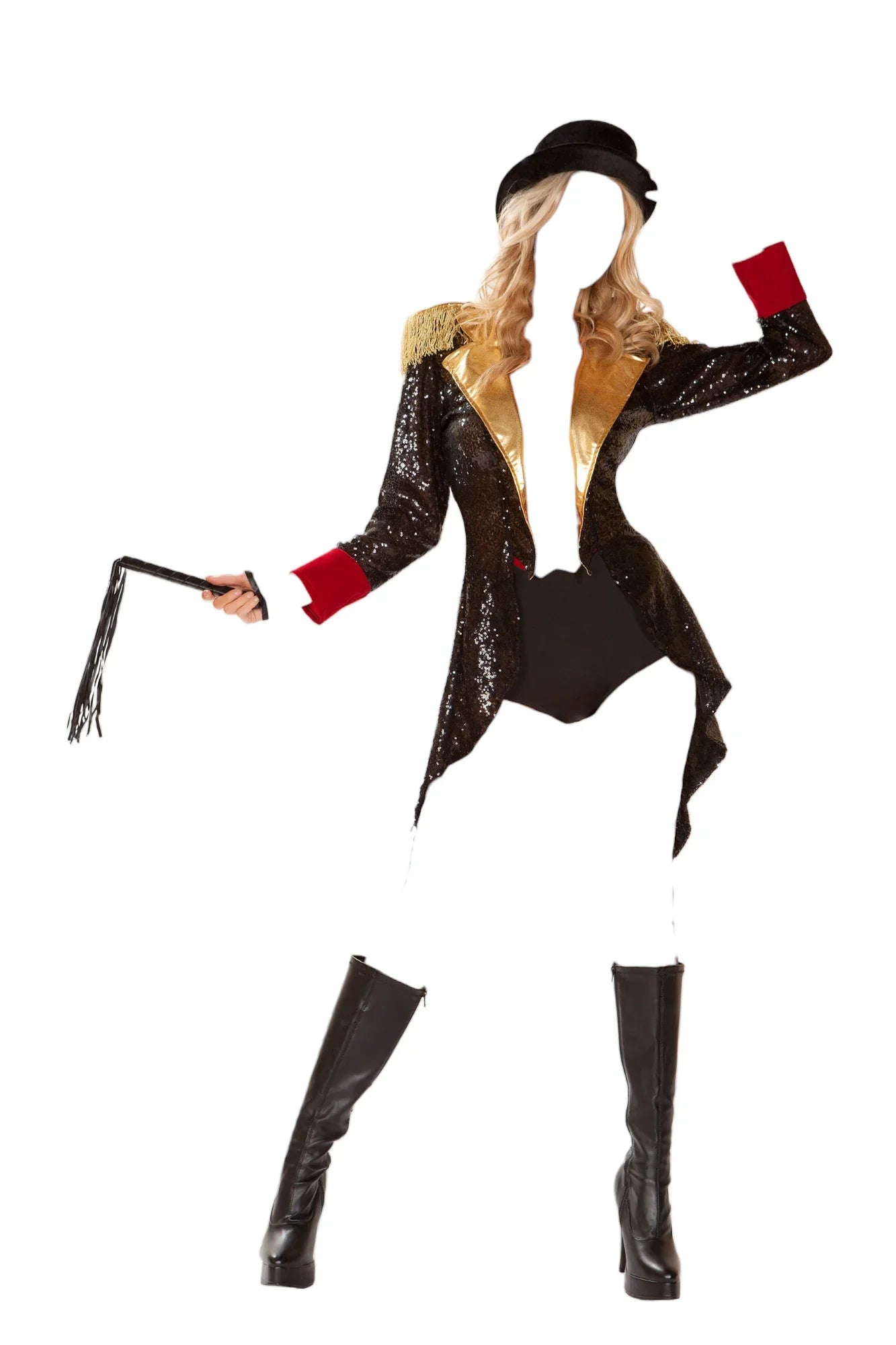 Roma Costume 4 PC Ringmaster of Circuses Coat & Corset Black/Red/Gold