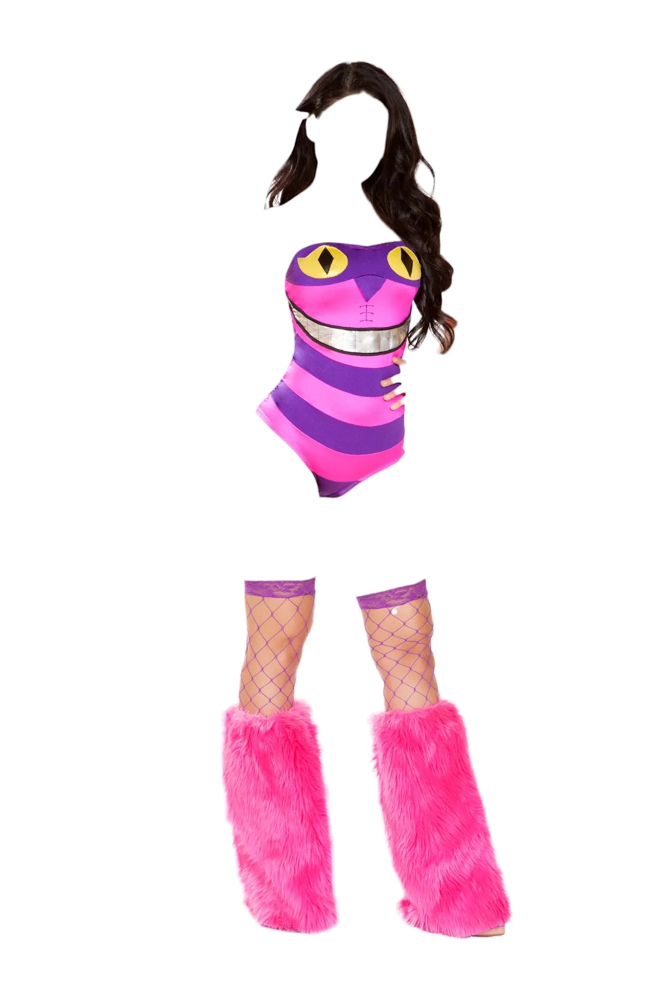 Roma Costume 1 PC Mischievous Cat Romper with Animal Face Print Pink/Purple