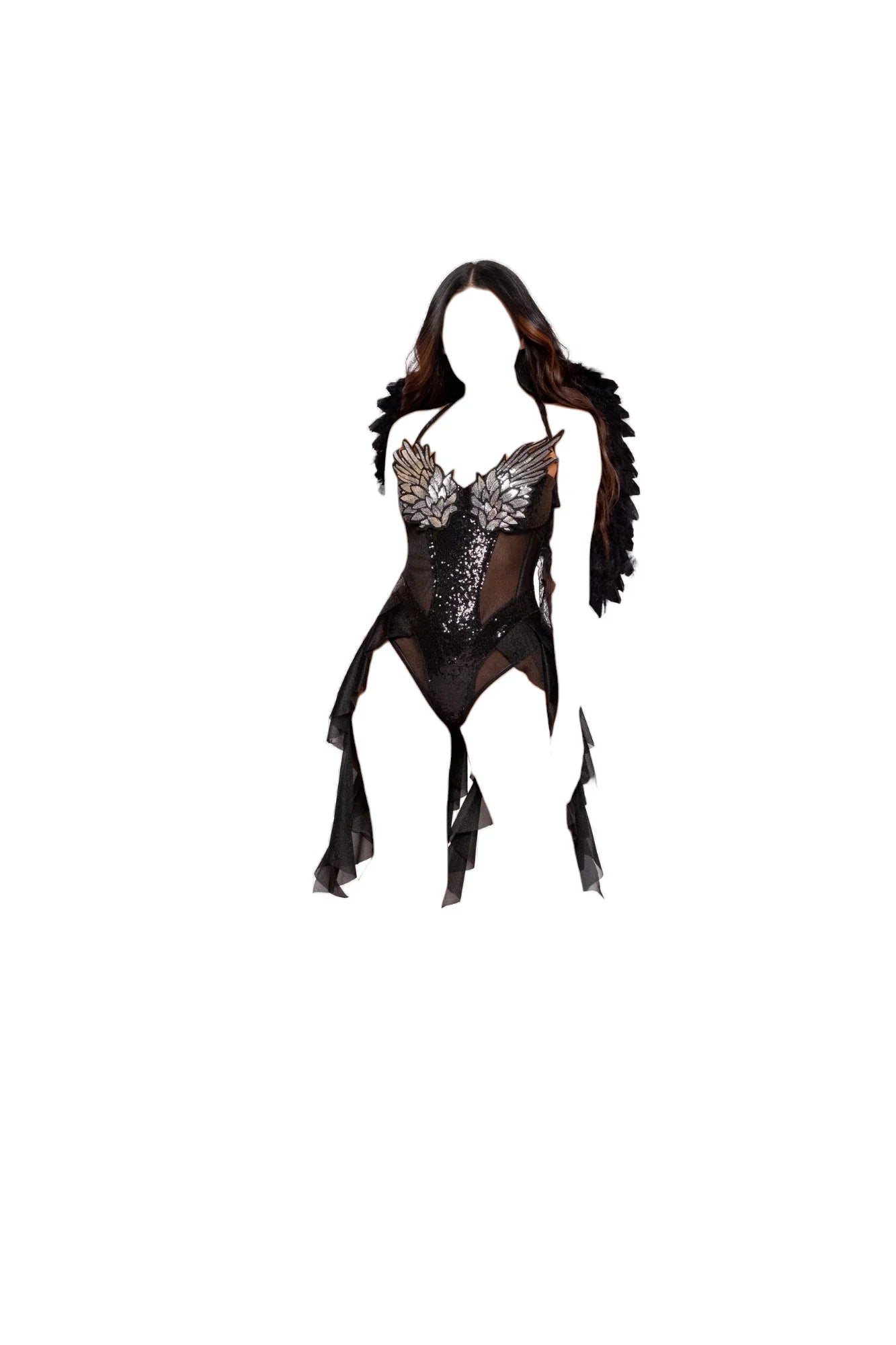 Roma Costume 1 PC Angel Diva Bodysuit with Wings Black