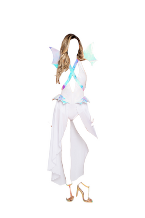 Roma Costume 2 PC Glamorous Dragon Romper with Sheer Skirt White/Multi