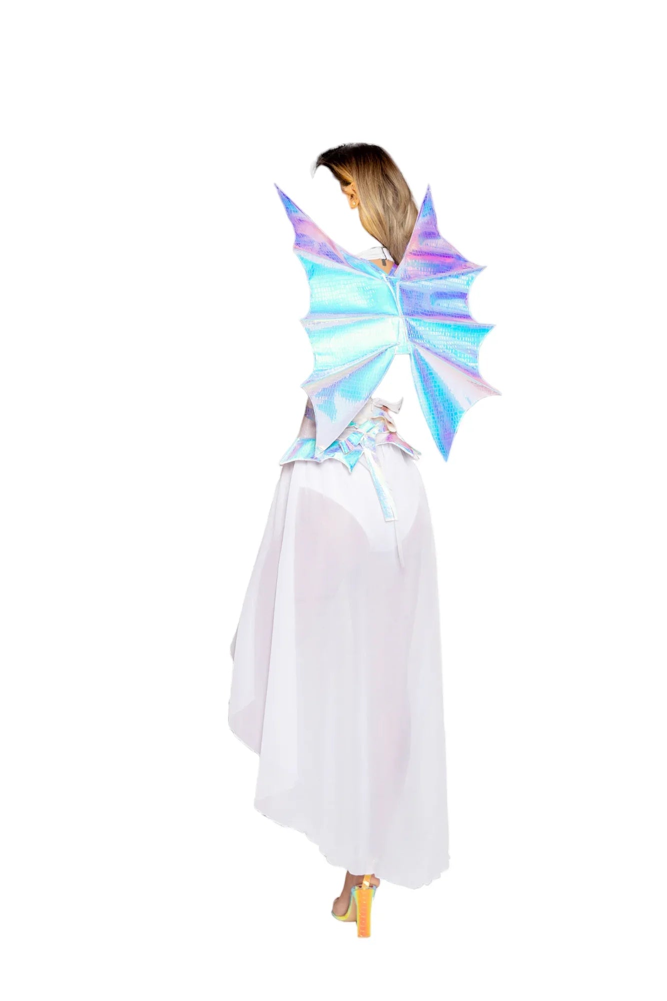 Roma Costume 2 PC Glamorous Dragon Romper with Sheer Skirt White/Multi