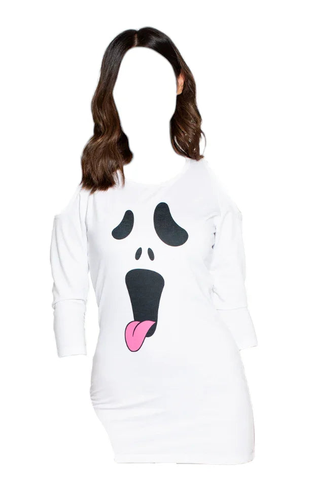 Roma Costume 1 PC Silly Ghost Dress with Cutout Shoulders White
