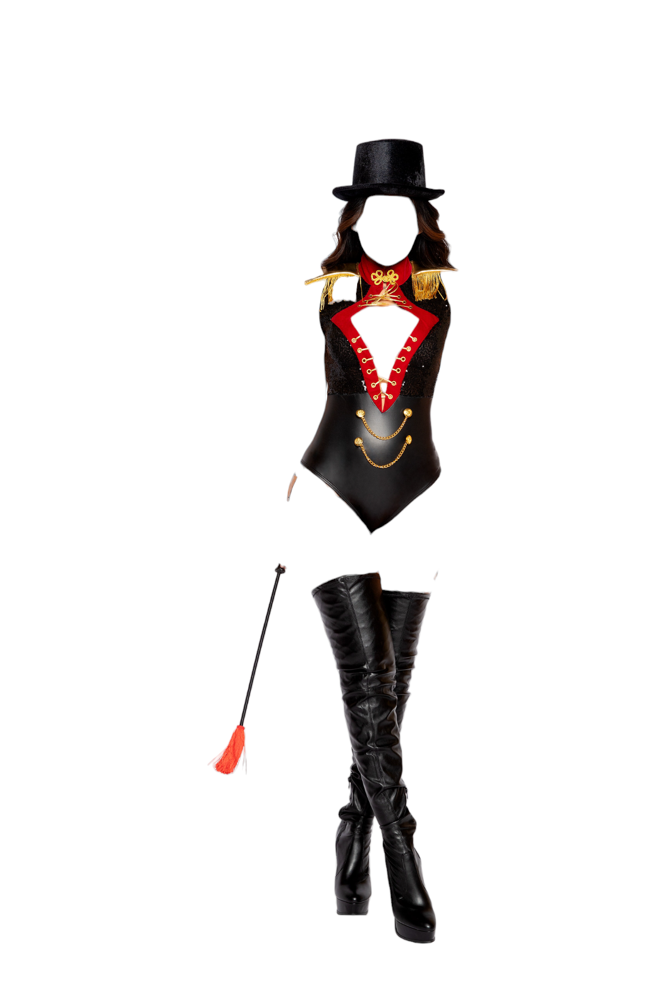 Roma Costume 2 PC Beauty Ringmaster Bodysuit Black/Red/Gold