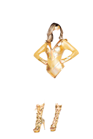 Roma Costume 2 PC Gold Heroine Long Sleeve Romper Gold