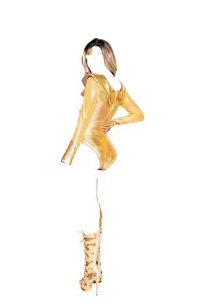 Roma Costume 2 PC Gold Heroine Long Sleeve Romper Gold