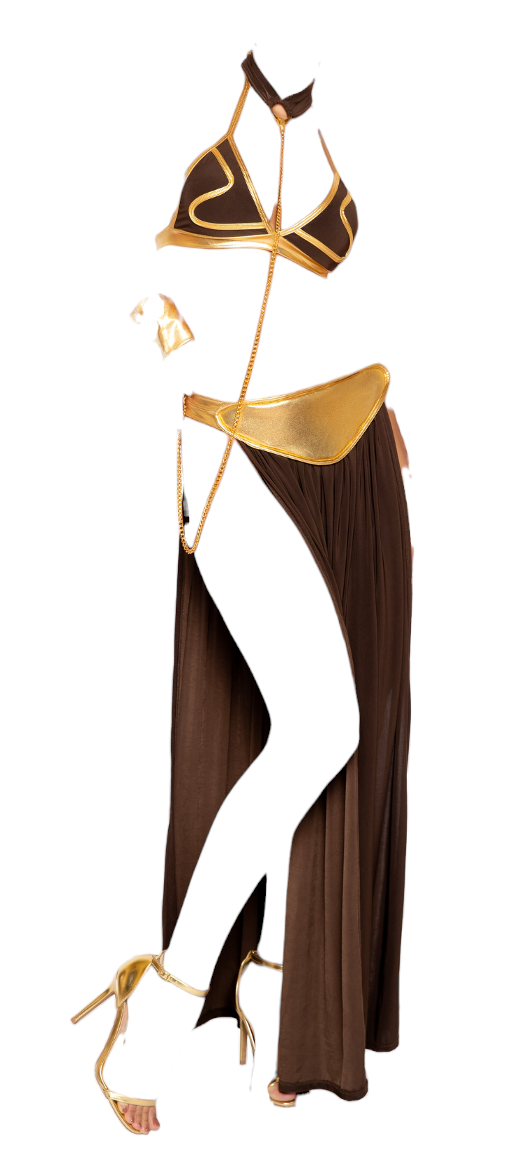Roma Costume 3 PC War Princess Double Panel Skirt & Choker Brown/Gold